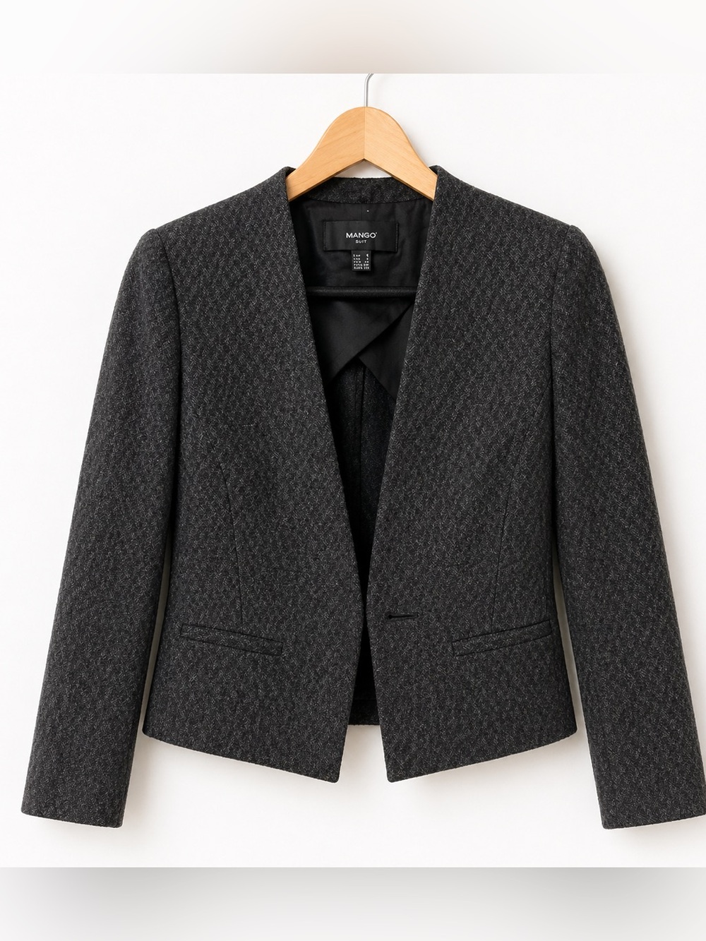 Mango Suit Gray Tailored Blazer Minimalist Open Front Jacket Size 4